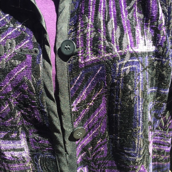 Reversible brocade purple/black jacket vintage velvet blazer,free ship HP25x2 - Picture 5 of 11
